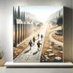 Senderistas recorriendo un antiguo trazado vial rodeado de naturaleza en un entorno rural moderno