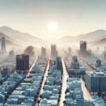 Panorámica urbana de Santiago de Chile con vista a centros de innovación y edificios modernos