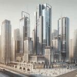 Edificios modernos con tecnología avanzada en una metrópoli latinoamericana.