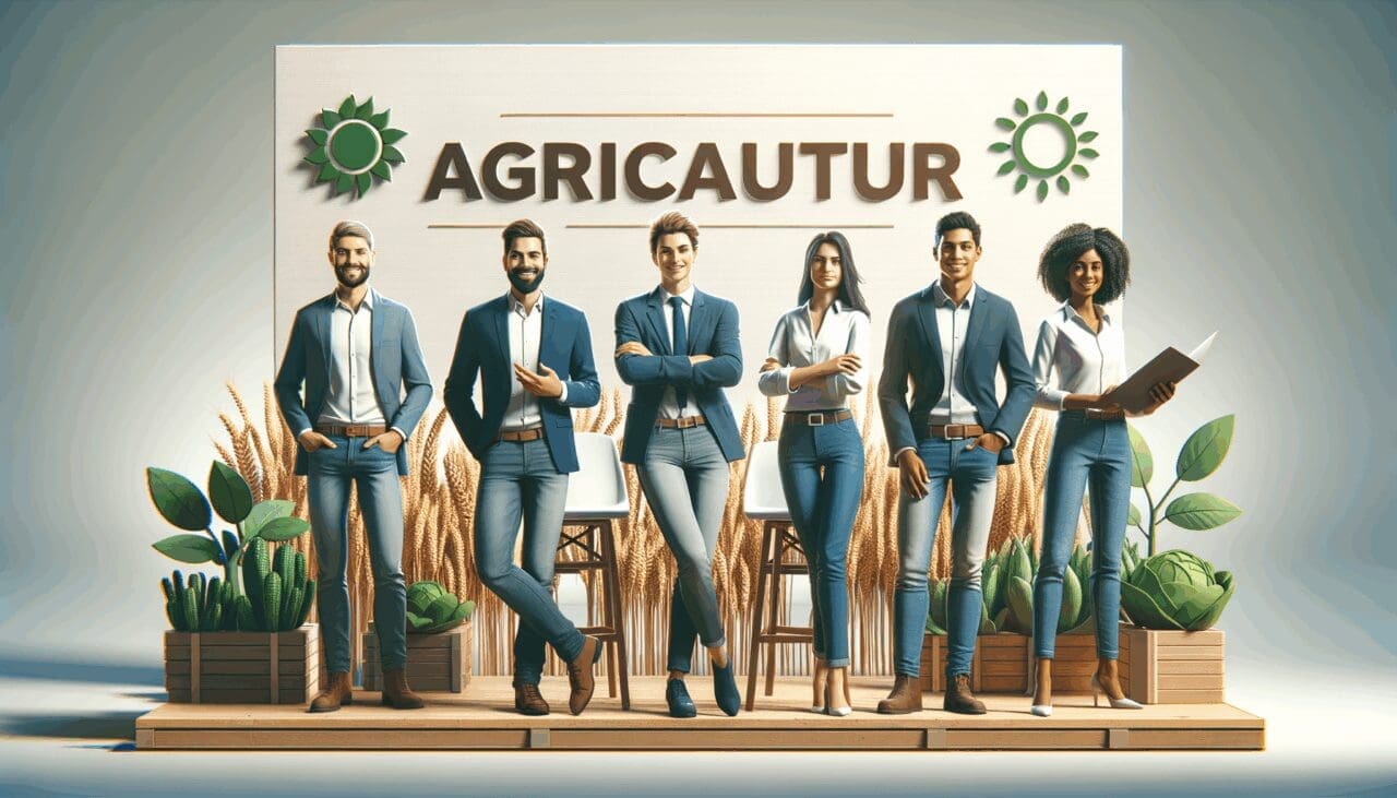 Equipo de emprendedores presentando en un evento de innovación agrícola