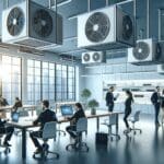 Laboratorio moderno con emprendedores probando sistemas de climatización innovadores