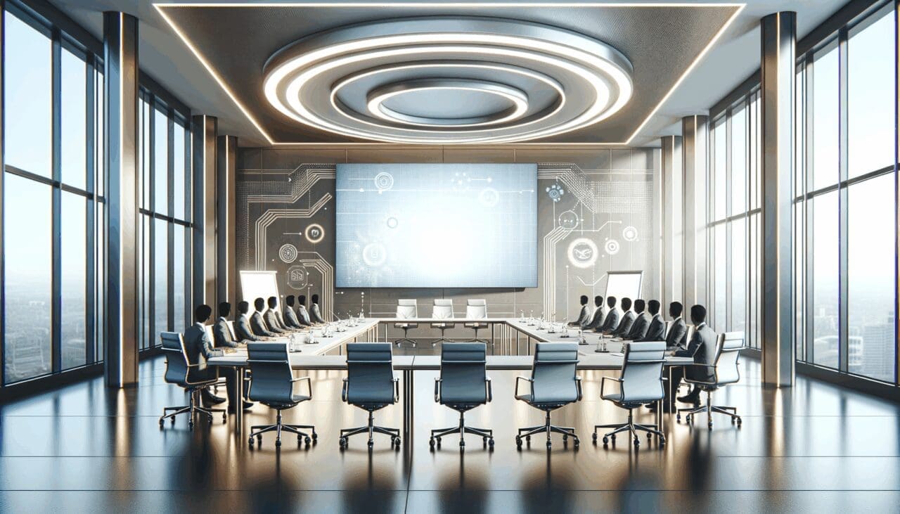 Sala de conferencias moderna en un centro de innovación tecnológica.