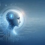 Representación abstracta de inteligencia artificial con un fondo tecnológico en tonos azules