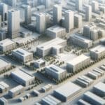 Vista aérea de un campus tecnológico con edificios modernos