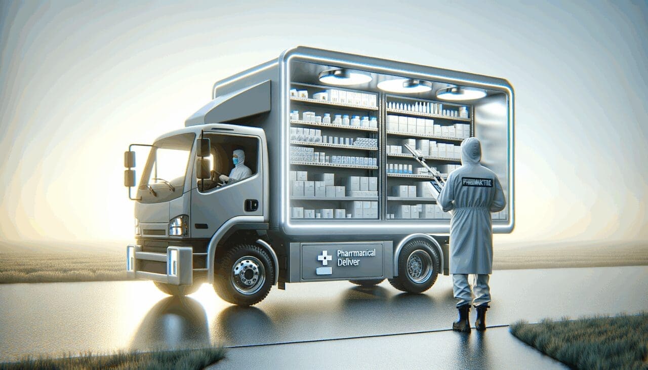 Distribuidor farmacéutico tecnológico entregando productos en una zona rural