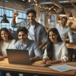 Emprendedores latinos trabajando en un coworking tecnológico en California