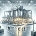 Planta industrial tecnológica con líneas de producción de baterías de litio