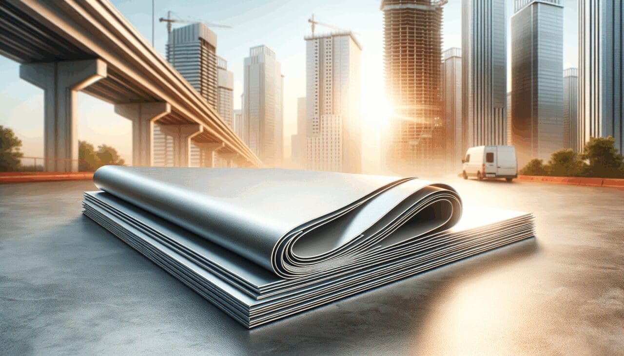 Primer plano de materiales de construcción innovadores sobre un fondo urbano caluroso