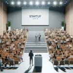 Auditorio moderno con emprendedores en una competencia de startups