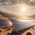 Paneles solares en el desierto de Atacama bajo un cielo despejado.