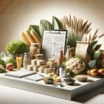 Mesa con productos innovadores de alimentos y tecnología sostenible.