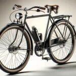 Primer plano de una bicicleta clásica equipada con un pequeño motor eléctrico modular