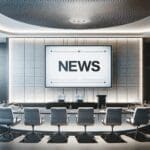 Salón de conferencias moderno con sillas vacías y una pantalla de presentación encendida