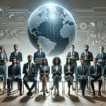 Equipo de emprendedores en presentación de pitch tecnológica frente a jurado internacional