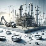 Equipo tecnológico en campo petrolero con instrumentos de medición y cielo despejado