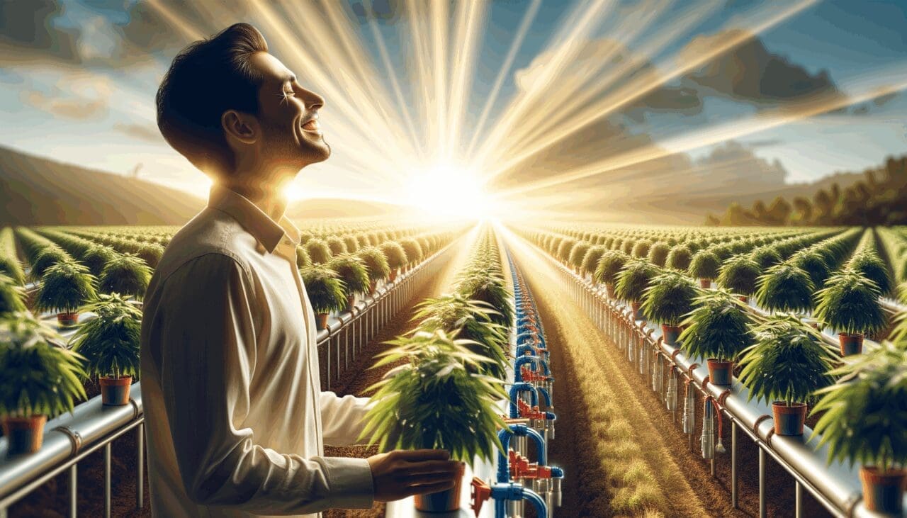 Plantación de pitahaya en un campo soleado con tecnología agrícola moderna