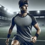 Futbolista entrenando con una cinta de protección en la cabeza en un campo deportivo moderno