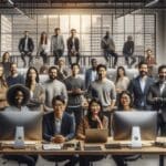 Emprendedores reunidos en un espacio de coworking tecnológico en San Francisco