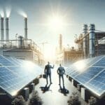 Paneles solares en un entorno industrial con cielo despejado al fondo