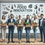 Emprendedores presentando sus productos en un evento moderno de innovación alimentaria
