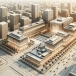 Vista aérea de un campus tecnológico con edificios modernos