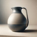 Primer plano de una jarra tecnológica de diseño moderno sobre una mesa minimalista