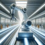 Brazo robótico en movimiento dentro de un centro logístico automatizado de última generación