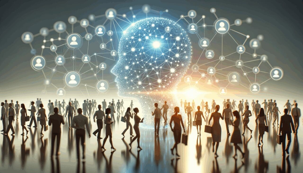 Representación conceptual de inteligencia artificial con nodos de conexión digital.