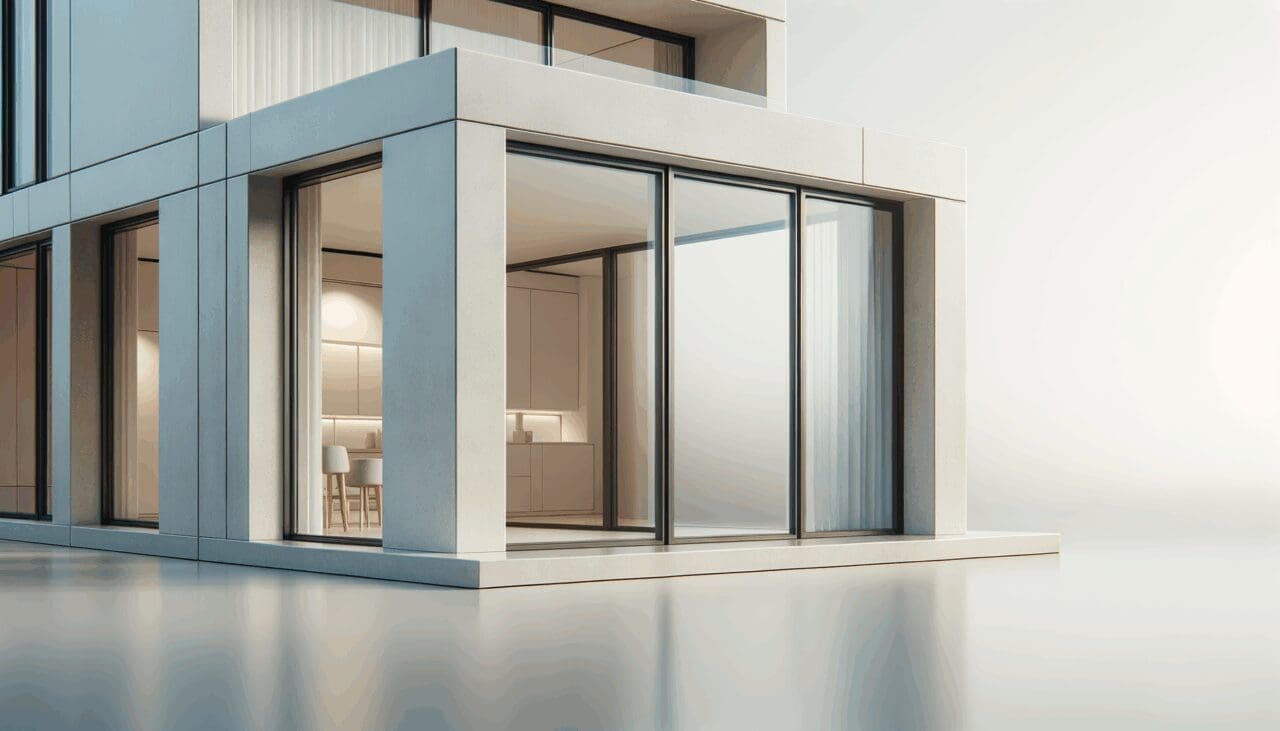 Primer plano de ventanas modernas con doble acristalamiento en una casa minimalista