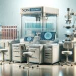 Laboratorio de biotecnología con equipo médico de alta tecnología y tubos de ensayo