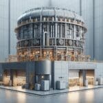 Render de un reactor nuclear modular en un entorno de desarrollo tecnológico