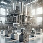 Planta tecnológica con maquinaria metálica avanzada y dispositivos modulares en un ambiente industrial limpio