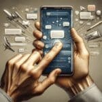 Manos usando un smartphone con interfaz de mensajería en pantalla