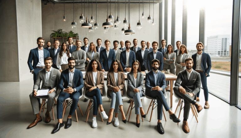 Emprendedores reunidos en una sala moderna para un taller de innovación