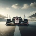 Un coche de carreras en una pista de Fórmula 1 con cielos despejados.