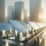 Paneles solares instalados en una zona urbana moderna a plena luz del día