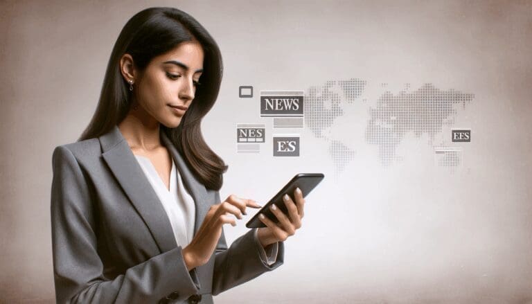 Persona usando un dispositivo móvil para acceder a herramientas digitales.