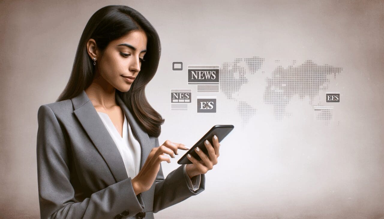 Persona usando un dispositivo móvil para acceder a herramientas digitales.