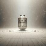 Cápsula espacial flotando en el espacio con estrellas de fondo