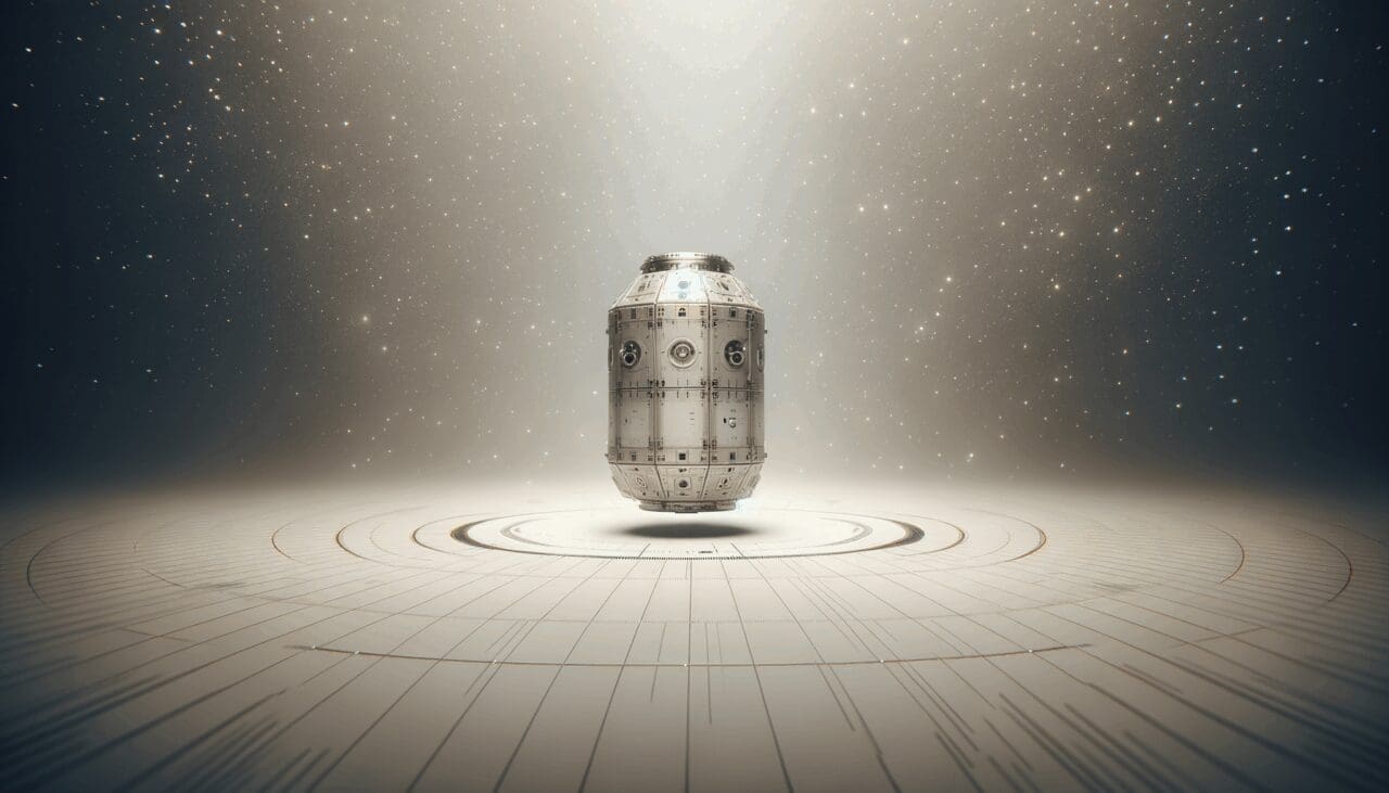 Cápsula espacial flotando en el espacio con estrellas de fondo