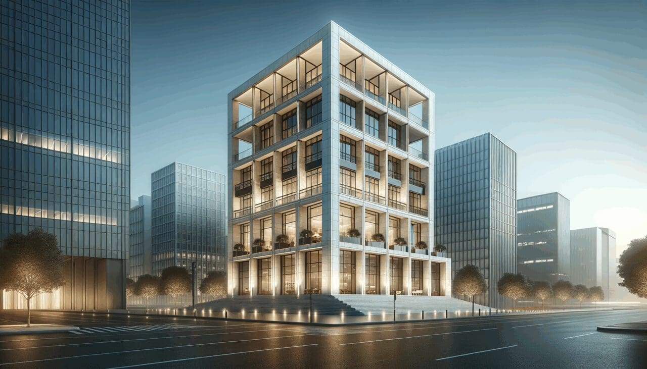 Edificio moderno en un paisaje urbano con cielo despejado