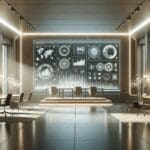 Persona revisando dashboards digitales en una oficina moderna, iluminación neutra y ambiente tecnológico.