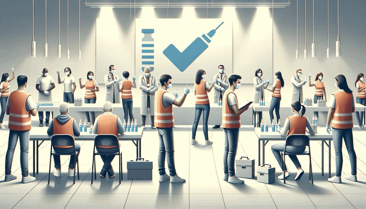 Voluntarios de una startup en una jornada de vacunación comunitaria