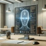 Primer plano de una pantalla de computador mostrando código de inteligencia artificial en un entorno moderno.