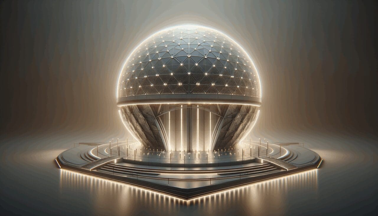 Cúpula futurista en Expo Osaka iluminada por luces LED