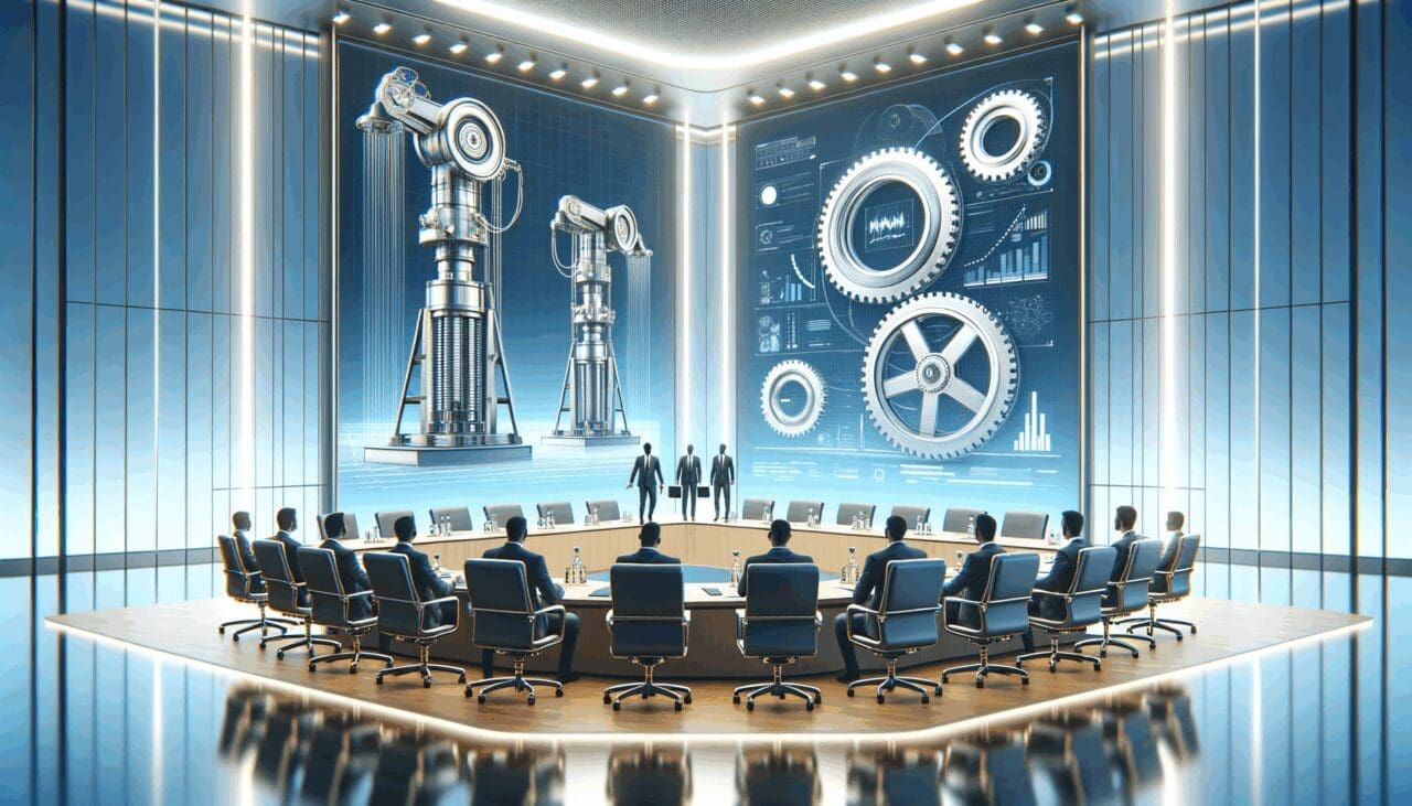 Representación de tecnología hidráulica innovadora en una sala de conferencias moderna