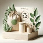 Primer plano de bioplásticos ecológicos sobre un fondo claro y minimalista.