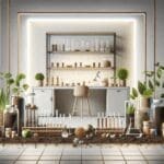 Primer plano de un laboratorio moderno con tubos y recipientes llenos de nutrientes orgánicos y muestras de tierra.