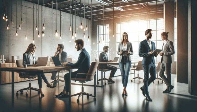 Innovadores trabajando en un moderno espacio de coworking