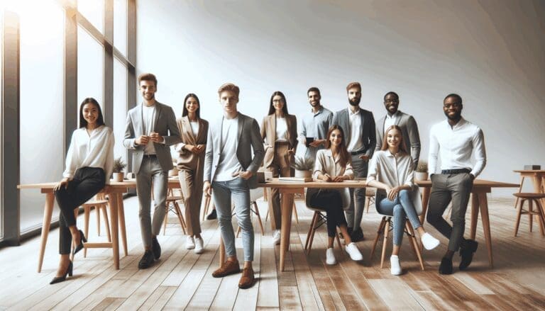 Fotografía de jóvenes emprendedores colaborando en un moderno espacio de coworking.